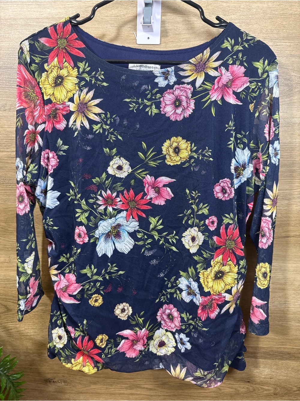 Anatomie Navy Floral Long Sleeve Boatneck Top